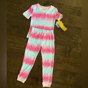 NWT Sleep On It Teal Pink Green Tie Dye Shirt Pants Pajama Set 6 Soft
